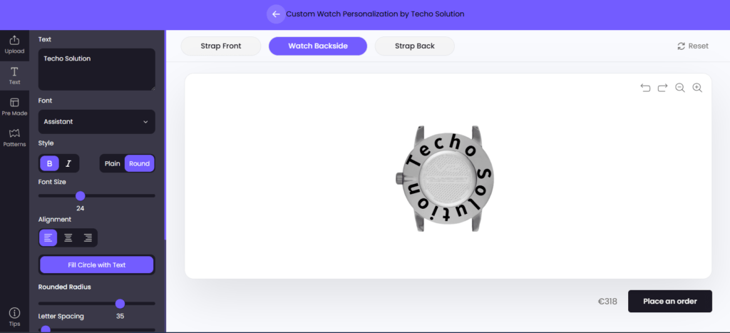 CustomWatch engraving text