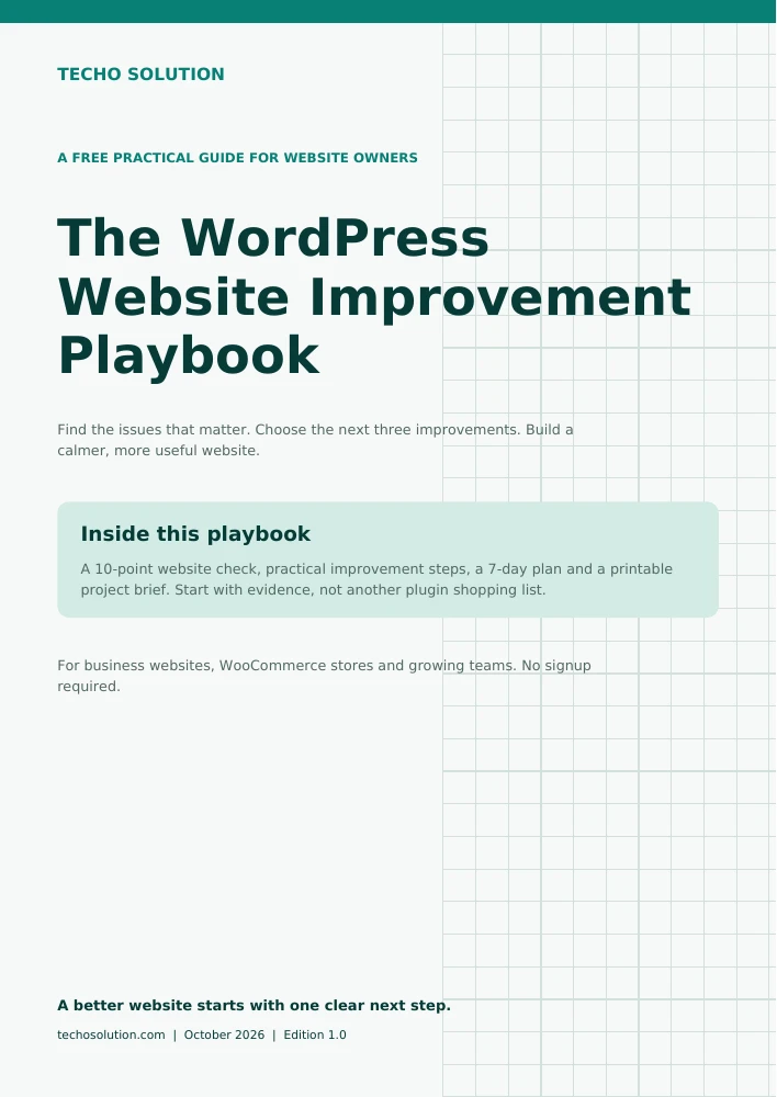 Cover of the free TechoSolution WordPress Website Improvement Playbook