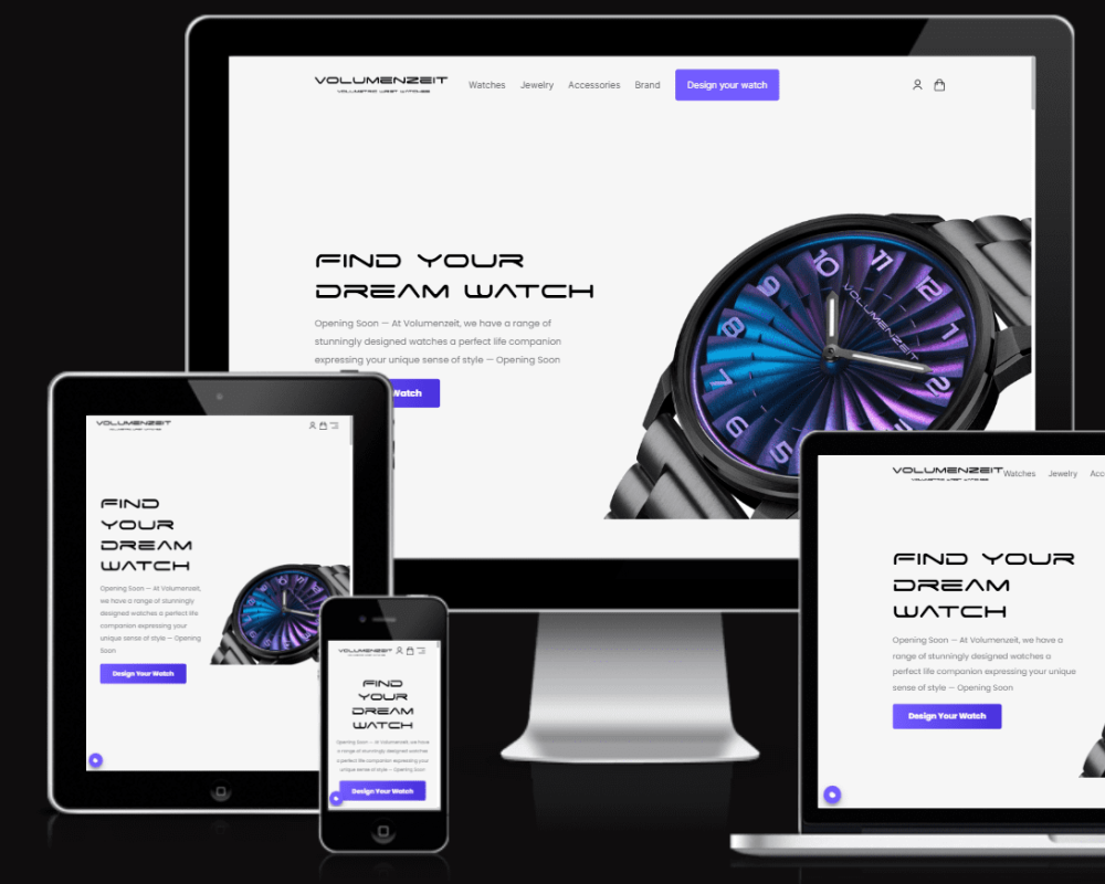 Volumenzeit Find Your Dream Watch website on desktop, laptop, tablet and phone
